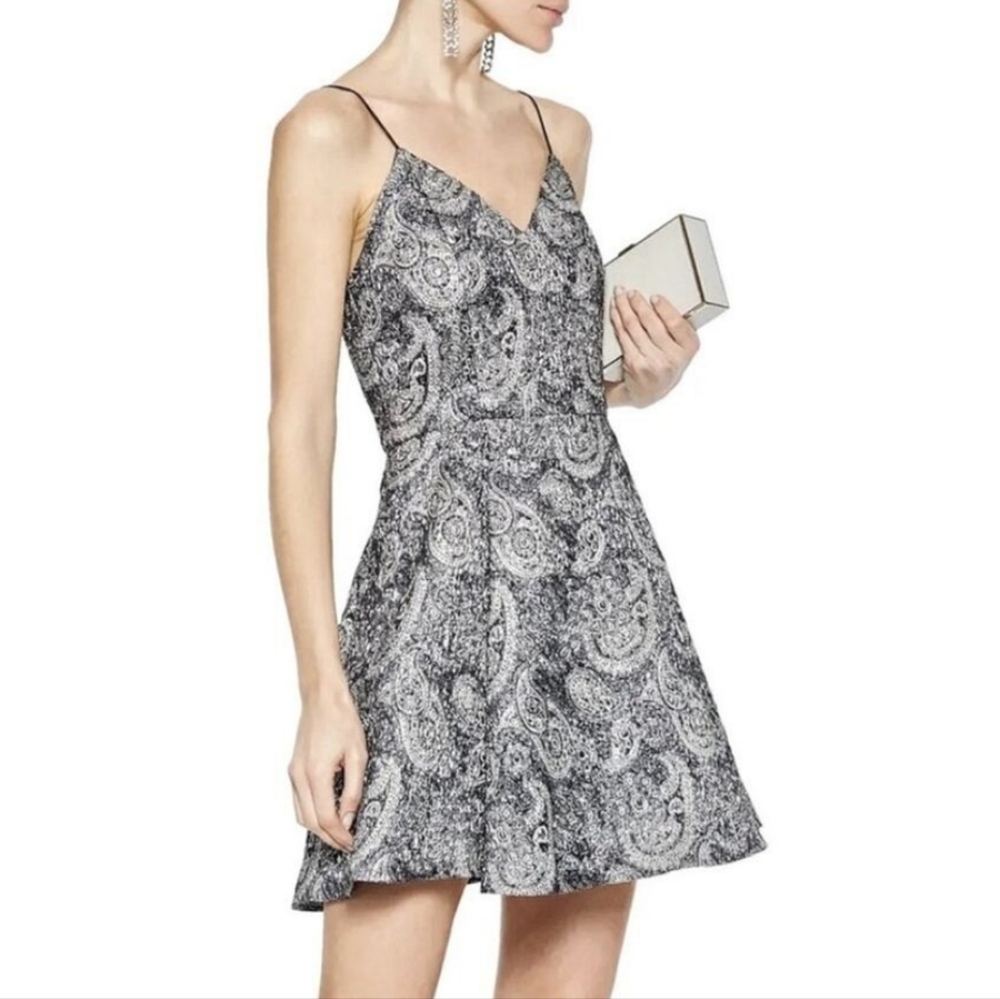 Alice + Olivia Size 8 Anette Deep Pleat Party Dress Mini Metallic